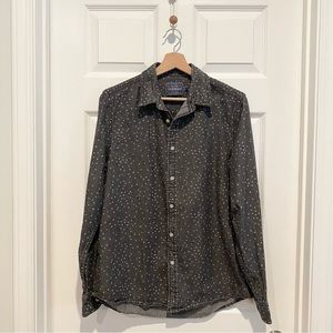 Top Man Star Printed Black Denim Button Down Top
